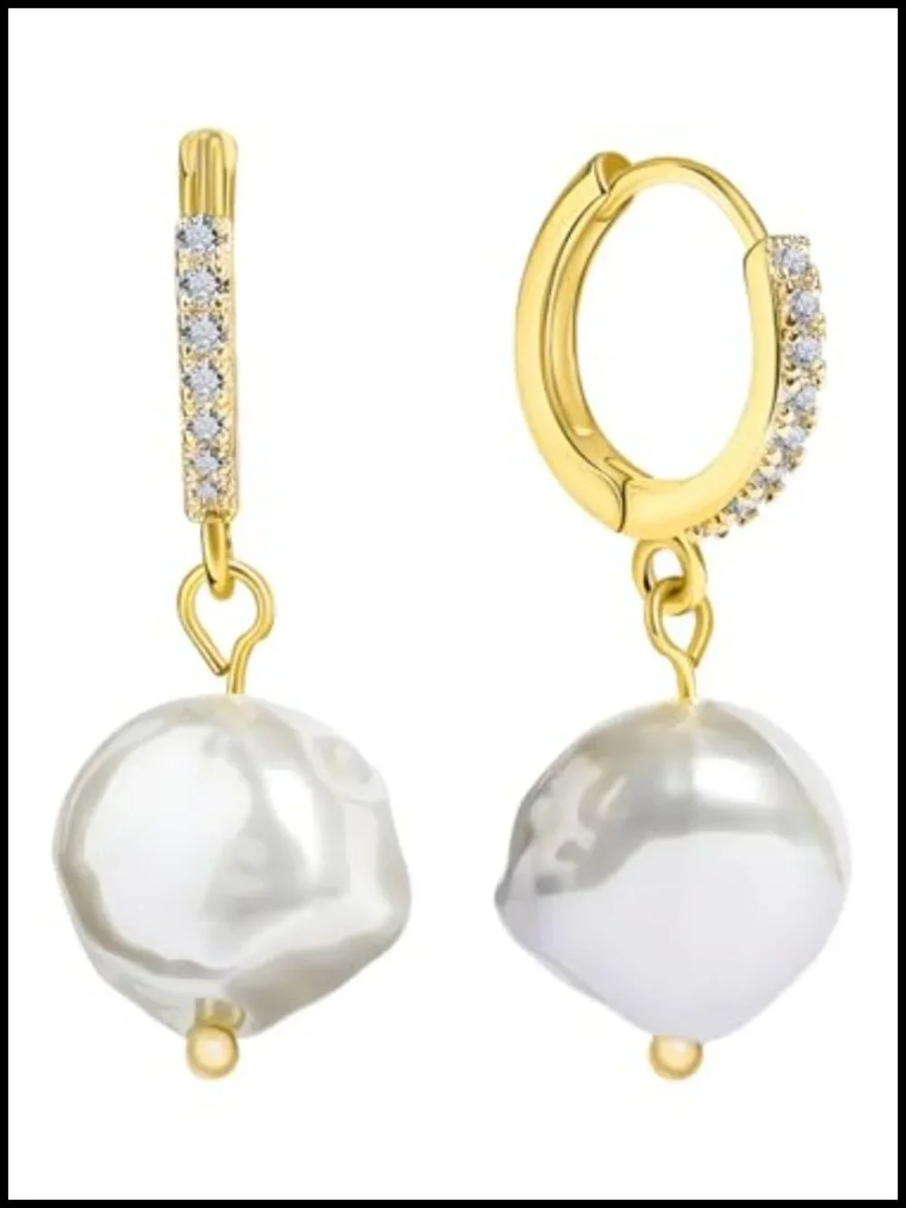 14K Gold Plated CZ Drop Dangle Geometric Hoop Earrings